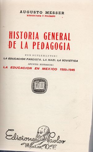 HISTORIA GENERAL DE LA PEDAGOGIA / PD.
