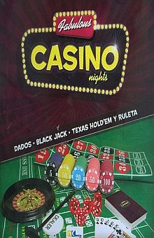 Fabuloso casino nocturno con paño, barajas, fichas y ruletas (Caja foil)