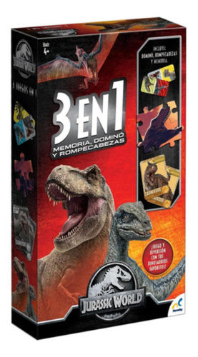 Set de Juegos 3 en 1 Jurassic World - Memoria, Dominó, Rompecabezas