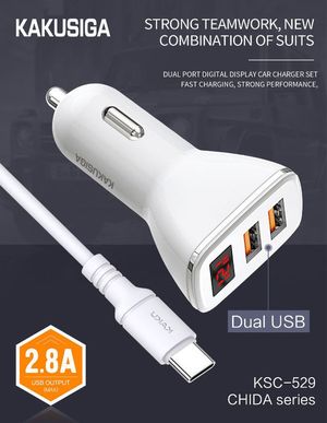 Cargador Para Auto Dual USB con Cable-1m (micro) Carga Rápida 2.8 A-Android KAKU KSC-529 Blanco