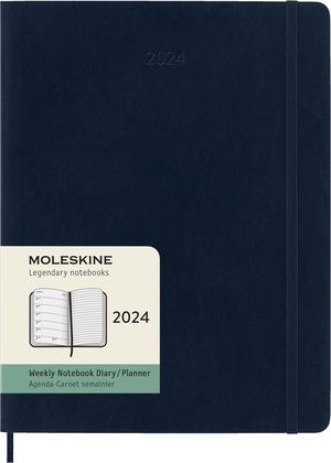 Agenda Moleskine semanal 2024 (color azul zafiro / tamaño extra grande)
