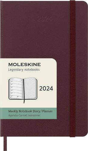 Agenda Moleskine semanal 2024 / Pd. (color rojo borgoña / tamaño bolsillo)