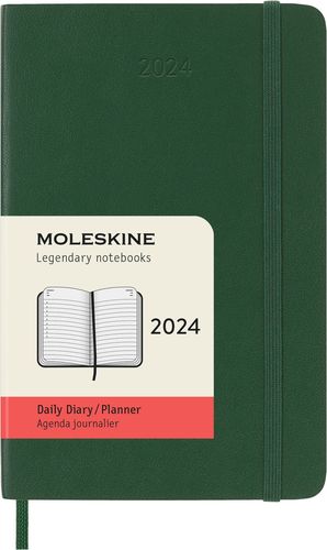Agenda Moleskine diaria 2024 (color verde mirto / tamaño bolsillo)