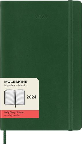 Agenda Moleskine diaria 2024 (color verde mirto / tamaño grande)