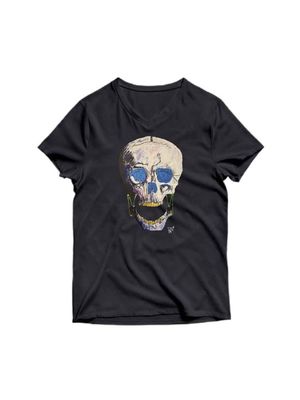 T-Shirt Para Hombre Cuello V Negra K-la-K Ojos Azules / Mediana (100% Algodón) / Perrito Guapo