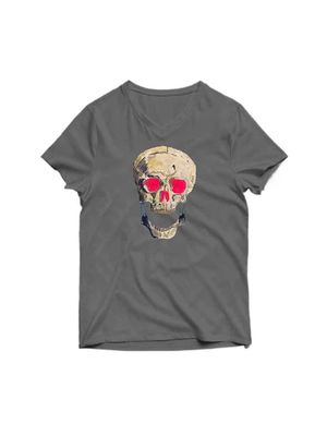 T-Shirt Para Hombre Cuello V Gris K-la-K Ojos Rosas / Grande (100% Algodón) / Perrito Guapo