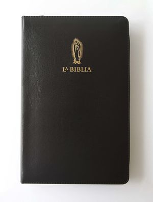 Biblia Católica (Edición letra grande - Símil piel negra, con cremallera, con Virgen de Guadalupe)