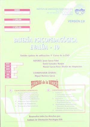 BATERIA PSICOPEDAGOGICA EVALUA - 10 CURSO DE LESO. MANUAL VERSION 2.0